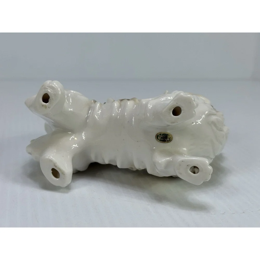 Vintage Dog Figurine Ceramic Porcelain White Tan Long Hair Toy Breed 6